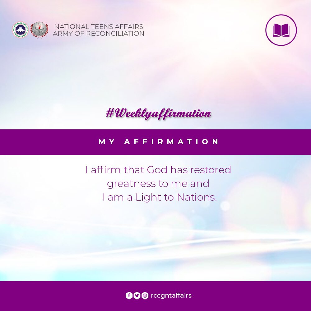 Read this aloud guys! God has restored greatness to me and I am a Light to Nations. Whooops!🍾💃🏾 #AffirmationOfTheWeek