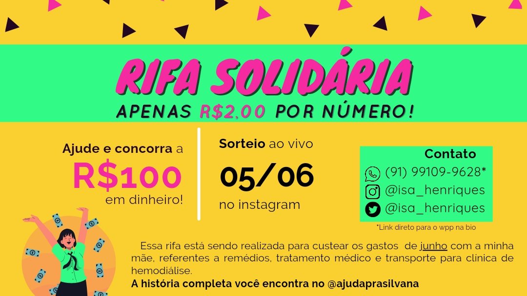 ajudaprasilvana's tweet photo. Oi
Abri essa rifa p/ conseguir ajuda c/ as despesas médicas da mamãe. Tá só R$2!
Manda DM, ou msg no wpp (link direto na bio)

Ajuda
Compartilha
Marca alguém!

▶️Pix: 9199109-9628
A história completa no fixado

#0X1LOVESONG #WeKnowWeLoveTXT Samsung Aron Pastor #Hello_JoySolo https://t.co/Yio0zNagpx