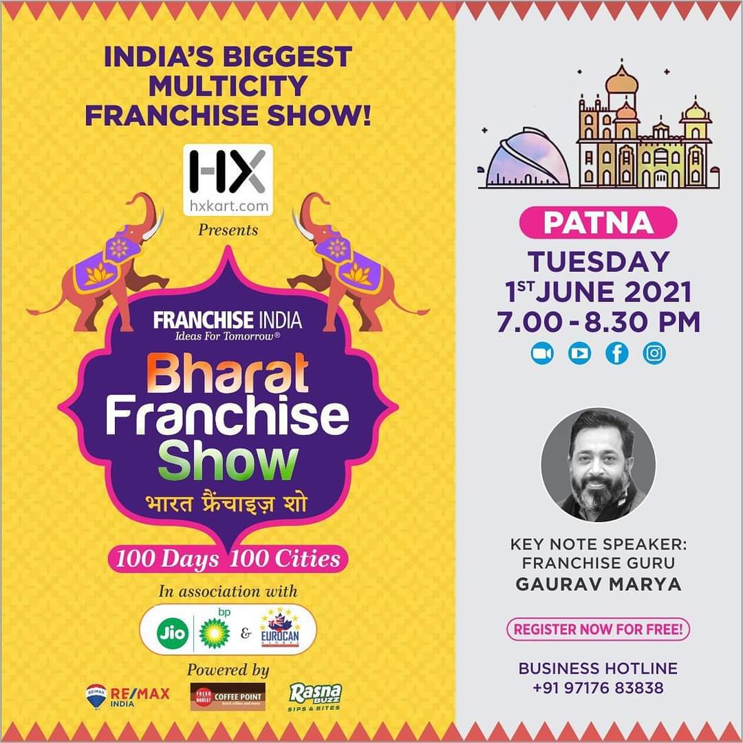 bladeit's tweet photo. #HXKart @HyperXchange presents Bharat Franchise Show- India’s Biggest Multicity #Franchise show. Kick starting the first chapter with its #Patna edition. Showcasing some iconic global brands &amp; opportunities. Available on FB,IG &amp;Youtube Registration:  https://t.co/ZKx4JxIOK1 https://t.co/7Lt7gkvydy