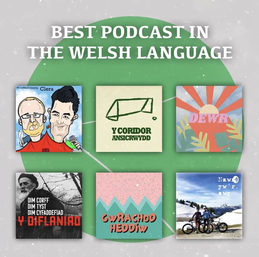 Dyma’r restr fer ar gyfer y podlediad gorau Cymraeg @britpodawards 2021🙌 Dewch draw i ddarganfod podlediadau Cymraeg ar wasanaeth Y Pod 🎧 👉ypod.cymru