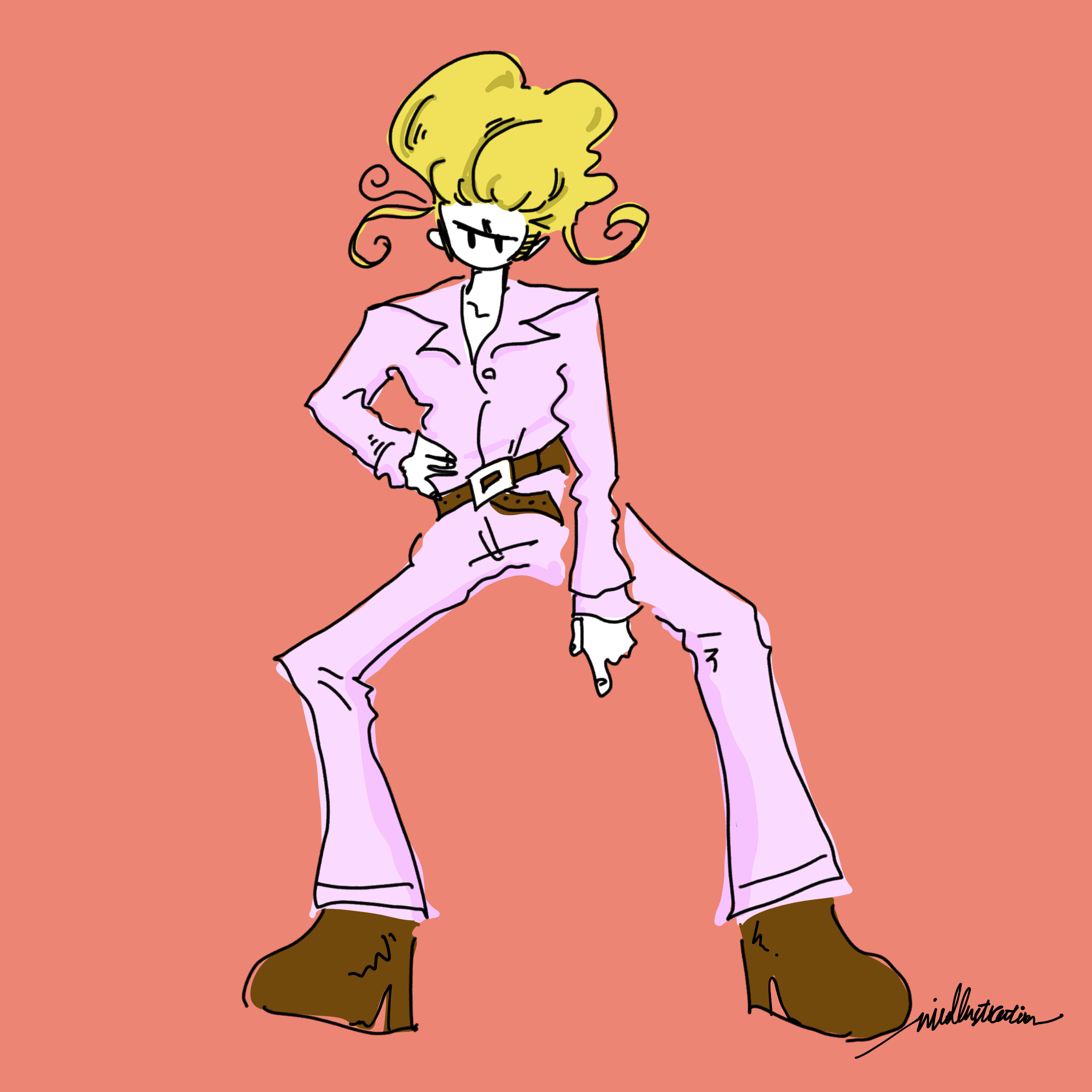 Ryo36nicole 何も考えず描くとこうなる アフロ パーマ パーマ男子 ワンピース ジャンプスーツ つなぎ Illustration Illustrator Drawing イラストレーション イラスト キャラクター 挿絵 ファッションコーデ イラストグラム イラスト練習