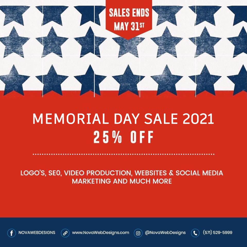 Novawebdesigns1's tweet photo. Special discount for Memorial Day: 25% Off Logo Design , Mobile Website Design Packages &amp; Social Media Marketing , Branding &amp; Reputation Monitoring Services.

Take Advantage Of This Offer By Mentioning This Ad Today 
Prefer To Chat/ Text: 571-357-2076
📧 :Hello@novawebdesigns. https://t.co/zWPo4YLeMs