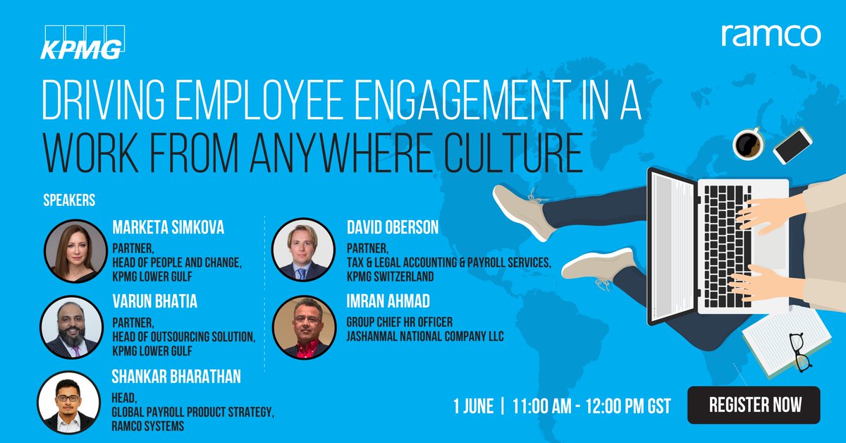 RamcoPayroll's tweet photo. We go live tomorrow! Listen to experts from @KPMG &amp; @RamcoSystems along with Imran Ahmad, CHRO, @jashanmal share their views, stories and approach on how to drive #EmployeeEngagement in a #workfromanywhere culture. Register now: https://t.co/3dFK6KiwHi https://t.co/yWYFuY6uhZ