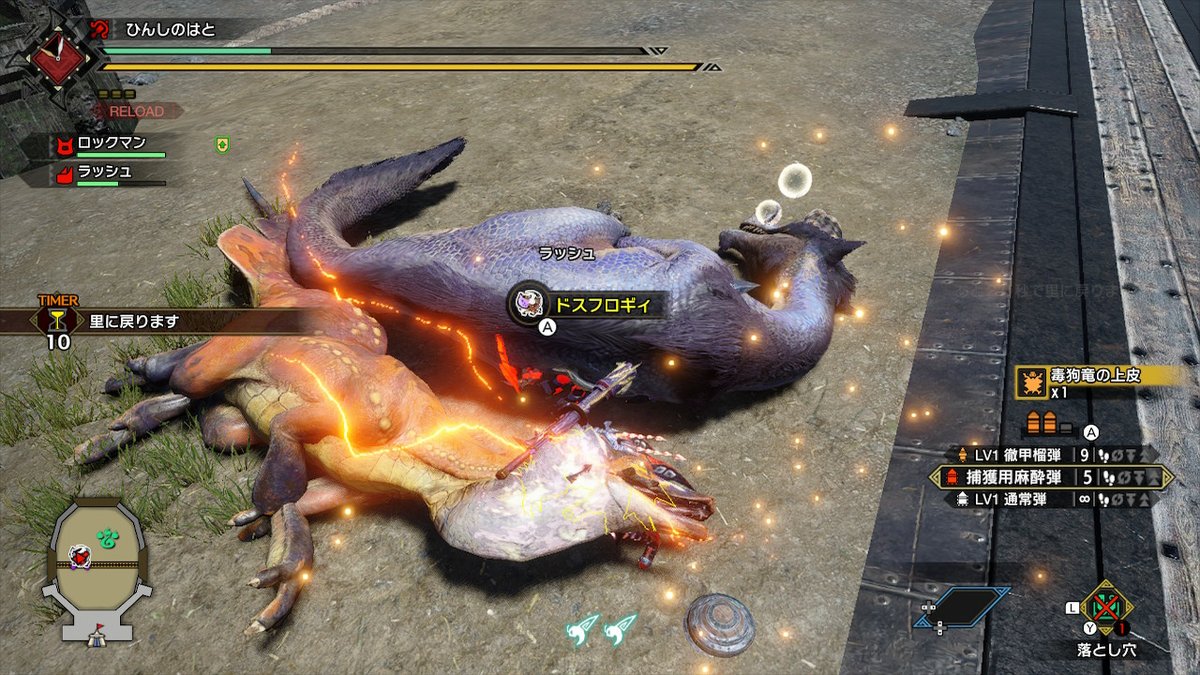 ট ইট র ひんしのはと ゲームプレイヤー ドスバギィ最大金冠ｷﾀｰと思ったら銀更新で完全になえぽよした 寒地のクエストじゃ出ない可能性あるの最近知ってダメージ倍増 判別のコツは開幕門から出たバギィの顔が段差からはみ出る モンハンライズ