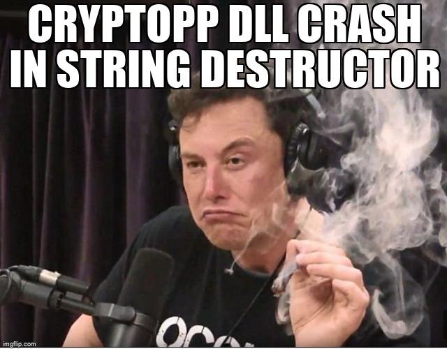 overflow_meme's tweet image. cryptopp dll crash in string destructor stackoverflow.com/questions/6777… #destructor #stdstring #encryption #crypto++ #cpp