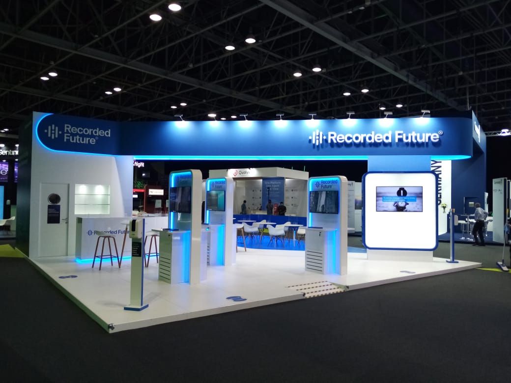 dc3design's tweet photo. We are live @GISECDUBAI !! Great work from everyone involved in getting this stand #designed, #produced & #installed. @RecordedFuture #dc3design #exhibitions #dubai #cybersecurity #itsecurity #infosec https://t.co/xnKAKLE4mI