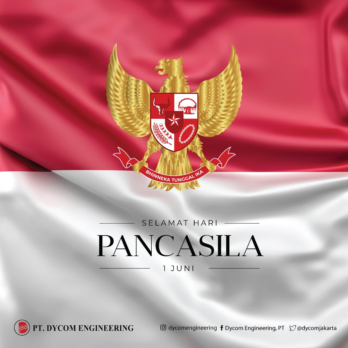dycomjakarta's tweet photo. Berbeda tapi tetap bersatu untuk Indonesia tangguh.

Jaga kebhinekaan, jaga kerukunan, saling menghargai dan menghormati.

Kami Segenap Direksi dan Seluruh Karyawan Dycom Group mengucapkan Selamat memperingati Hari Pancasila 1 Juni 2021 https://t.co/TN4Drusknp