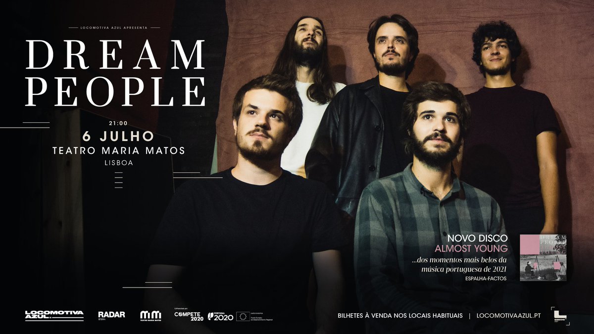 Os promissores <a href="/DreamPeopleBand/">DreamPeople</a> sobem ao palco do Teatro Maria Matos no próximo dia 6 de Julho para apresentar o seu mais recente trabalho 'Almost Young'. O concerto faz parte do ciclo #LocomotivaSessions. Bilhetes e mais informações ➡️ tinyurl.com/58d72nvc

#Bluecomotive