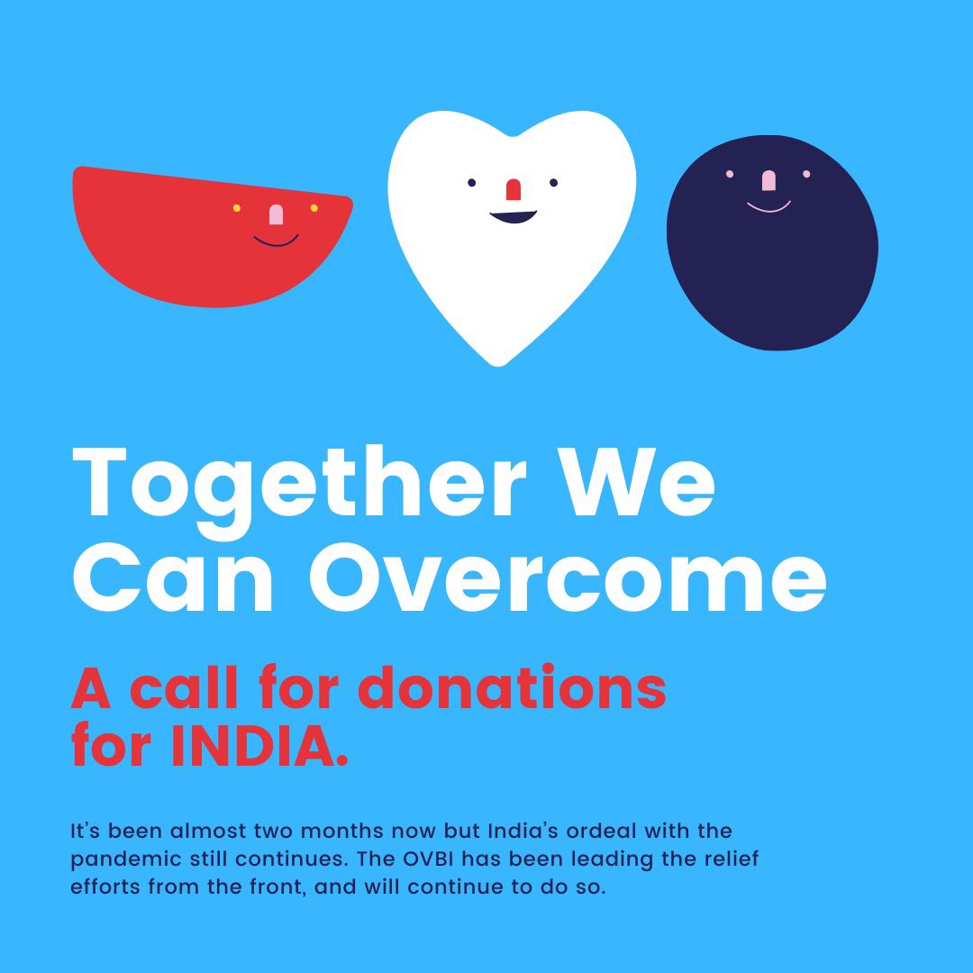 OVBI has partnered with @IAHV &amp; is distributing Oxygen Cylinders &amp; concentrators, medicines, food etc. to the remotest parts of India. We’re now actively looking for funds to procure more supplies, so as to help the maximum number of people. 
Donate here: relief.overseasvbi.org/covidrelief/
