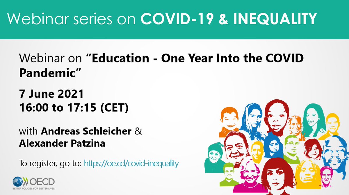 ⚖️ What impact is #COVID having on #inequality?

Join <a href="/SchleicherOECD/">Andreas Schleicher</a> &amp; Alexander Patzina of @iab_news to explore how the pandemic is affecting learning and school systems

🗓️🕓 7 June, 16:00 Paris time

Register here 👉 oe.cd/covid-inequali…

#LessonsForEducation