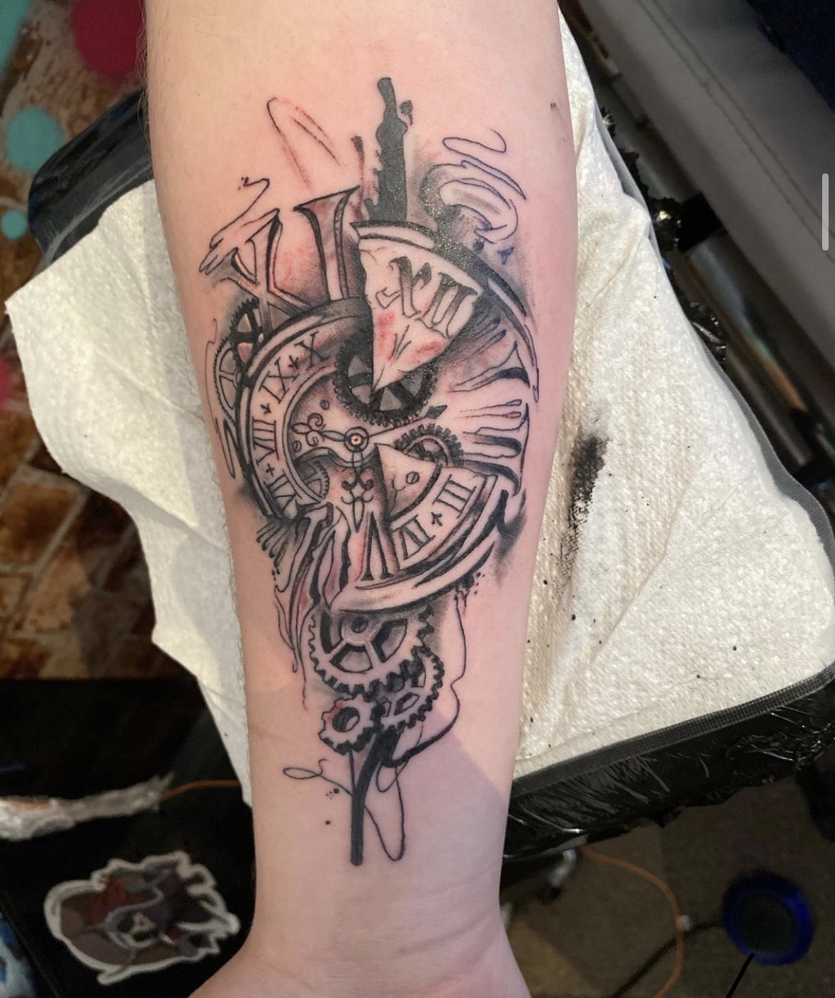 Dotwork Broken Clock With Falling Pieces From Tattoo Idea  BlackInk AI