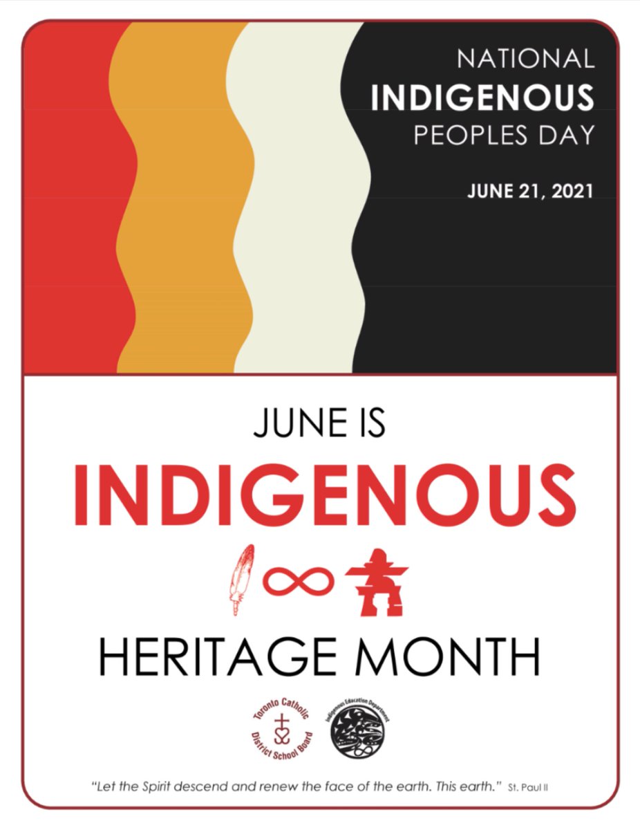 June is Indigenous Heritage Month <a href="/TCDSB/">Toronto Catholic District School Board</a>! Today, we wear orange/lower flags in memory of the 215 children &amp; for all residential school victims/survivors. We celebrate the contributions of Indigenous people, honour Indigenous history and ways of knowing &amp; combat anti-Indigeneity.