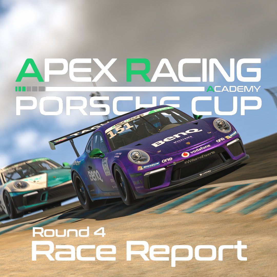 *RACE REPORT*
<a href="/apexracingac/">Apex Racing Academy</a> Porsche Cup Championship Season 3 | Round 4 Laguna Seca
<a href="/JoshThompson49/">Josh Thompson</a>  <a href="/WilliamsEsports/">Williams Sim Racing</a> <a href="/kamilgr_95/">Kamil Grabowski</a> <a href="/EvolveRacingPWS/">Evolve Racing</a>

Full Report
apexracingleague.com/apex-racing-ac…

#racingsim #simsport #esports #WilliamsEsports #apexracingleague #PorscheCup #apexracingacademy