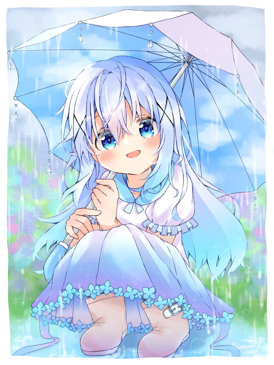 香風智乃 「雨の日チノちゃん☔🌧💐
#gochiusa 」|うるふぁす Skeb再開のイラスト