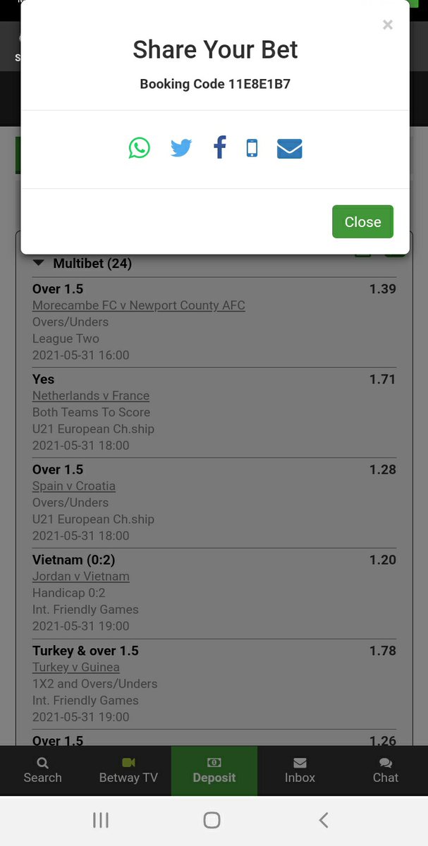 24leg selected games  
from today till Sat.
1st game 16:00 today 
CODE 11E8E1B7
1.5 K   Odds
