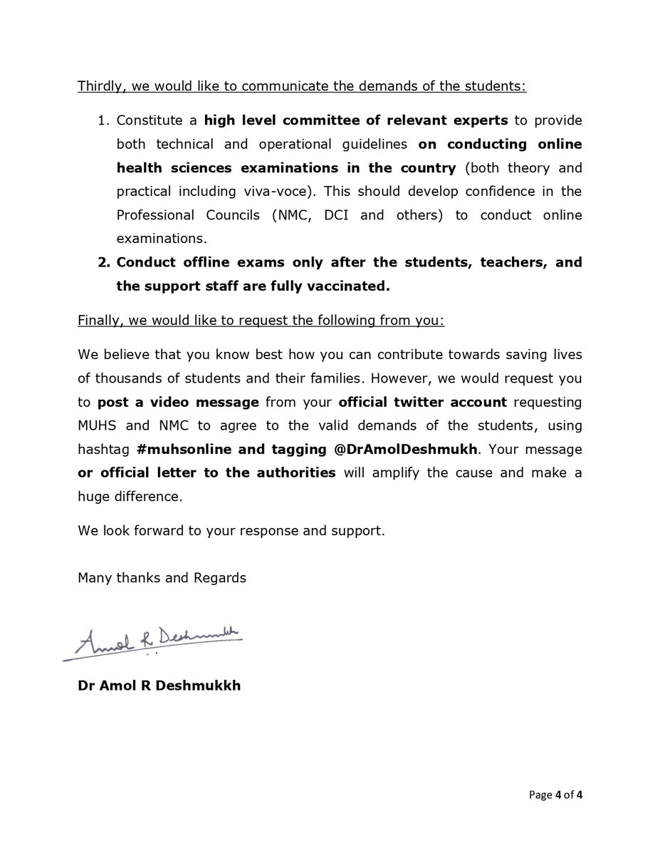 HERDfoundation's tweet photo. Respected Navjot Singhji @sherryontopp 
We request you to read the letter attached and extend your support to the students Please help us amplify the cause and make a huge difference
Please feel free to reach out to @DrAmolDeshmukh to discuss further
Thank you!#muhsonline https://t.co/l7XsfEUjcT