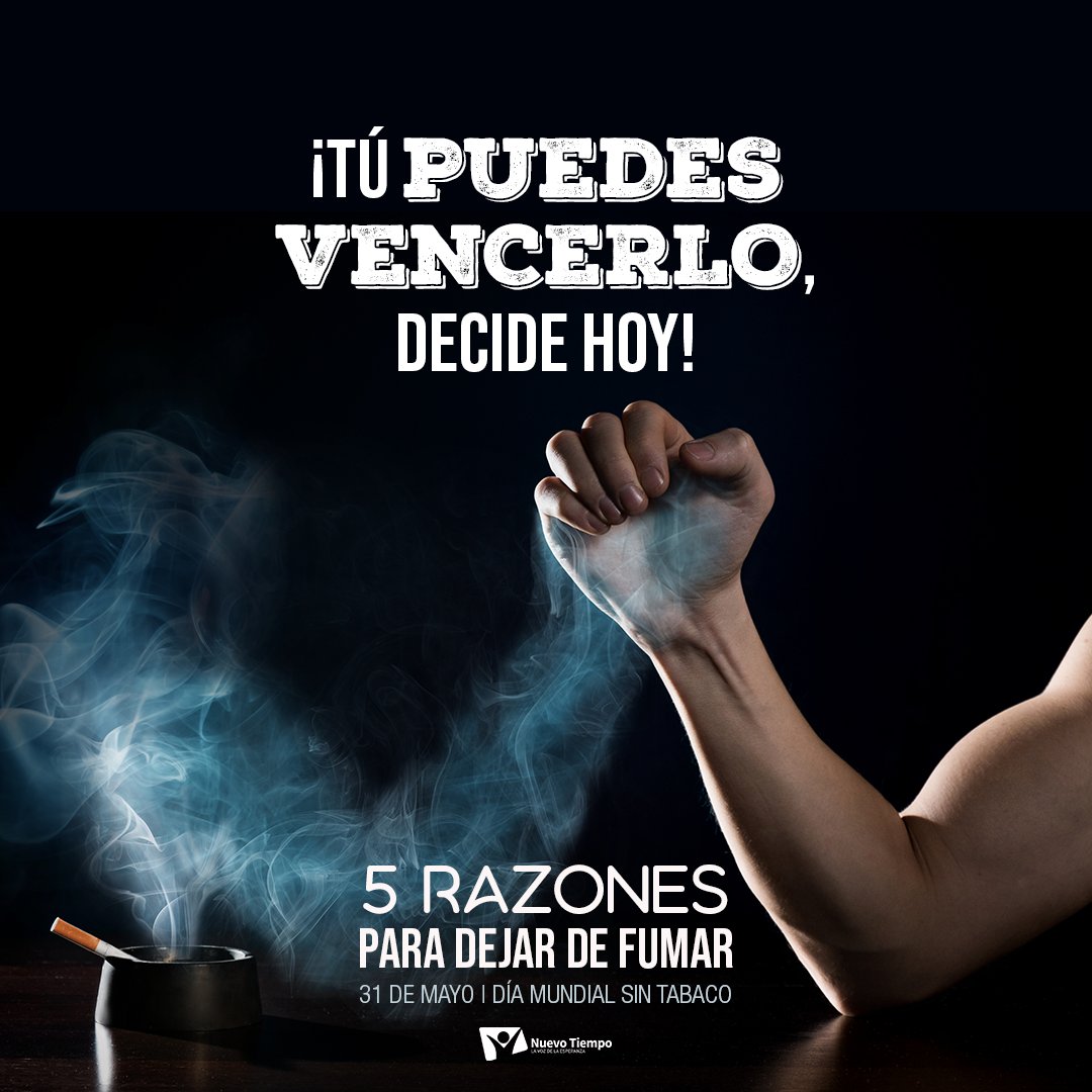 nuevotiempored's tweet photo. ¡HOY puedes ganar esta batalla! ¡Decide HOY! 🙌🏻💪🏻🚭
🚭Todas las formas de tabaco son letales.
#diamundialsintabaco #31demayo #noaltabaco #dejadefumar #stopsmocking https://t.co/DMK3rwUCyJ