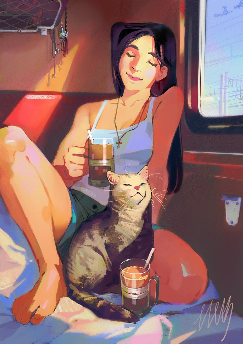 eleth_art's tweet image. Witches on a railroad adventure🚂🚃🚃🚃🚃☕✨