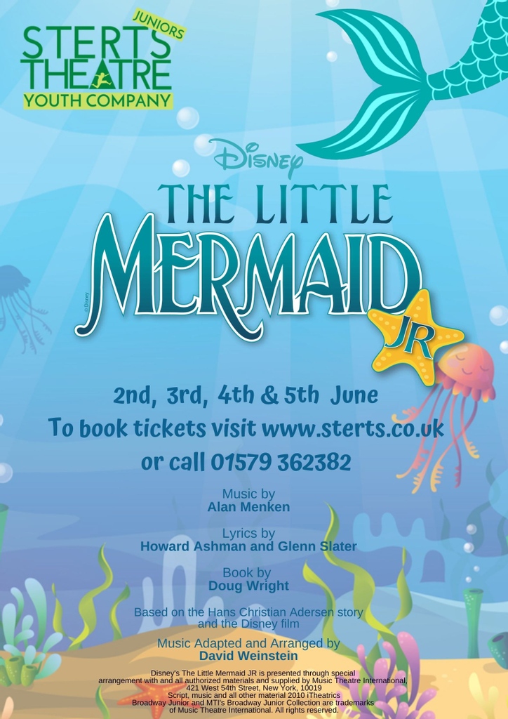 🐬This half term at Sterts - The Little Mermaid🐠
Super family​ fun brought to you by our talented youngsters!
Box office: 01579 362382

#stertstheatre #cornwall #outdoortheatre #hereforculture #liskeard 
#littlemermaid #underthesea #familyshow #stertstheatreyouthcompanyjuniors