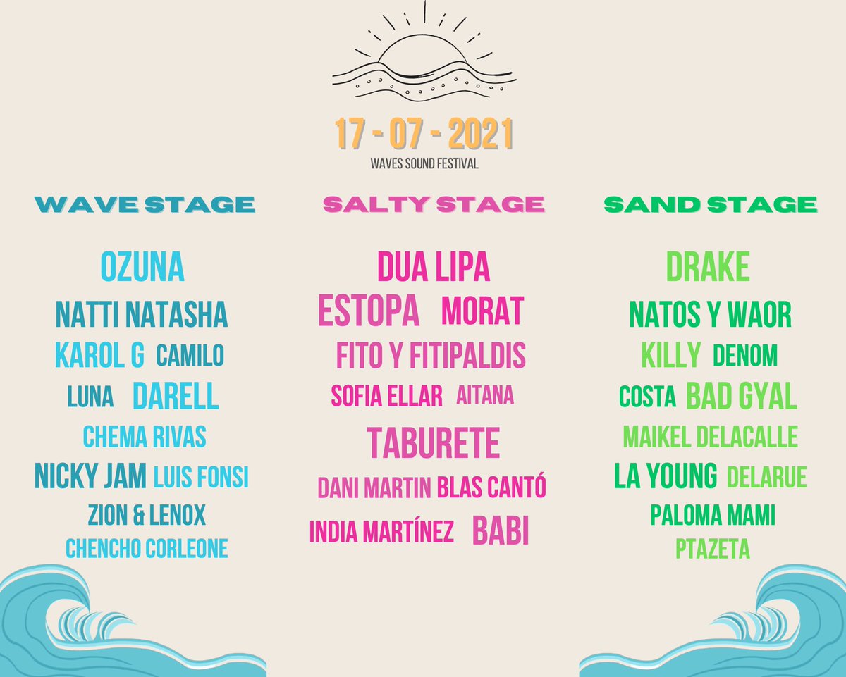 SoundFestival's tweet photo. ¡ESTOS SERÁN LOS ARTISTAS QUE ACTUARÁN EN LA PRIMERA EDICIÓN DEL WAVES SOUND FESTIVAL! 🔥

El último día contamos con una actuación sorpresa que no se sabrá hasta ese momento 🤭

Comenta tus artistas favoritos y síguenos para no perderte todas las novedades sobre el festival ❤️‍🔥 https://t.co/2uLA04m3Gw
