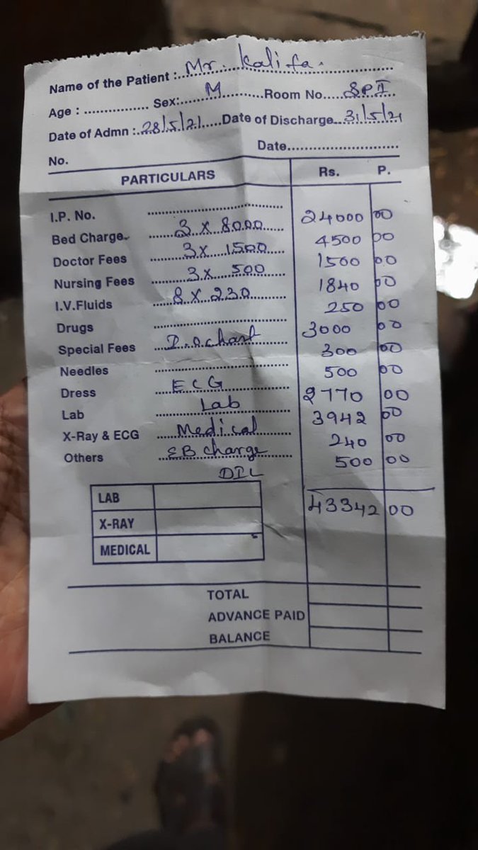 warm22boy's tweet photo. @mkstalin @PKSekarbabu @Subramanian_ma  @chennaipolice_ @PTTVOnlineNews 
Charges for Normal Nursing home for 3 days stay.
They are giving this bill for discharging.
Rathna Nursing Home: Old washermenpet
https://t.co/AUf0IEk5RC https://t.co/UB0YtrWLTR