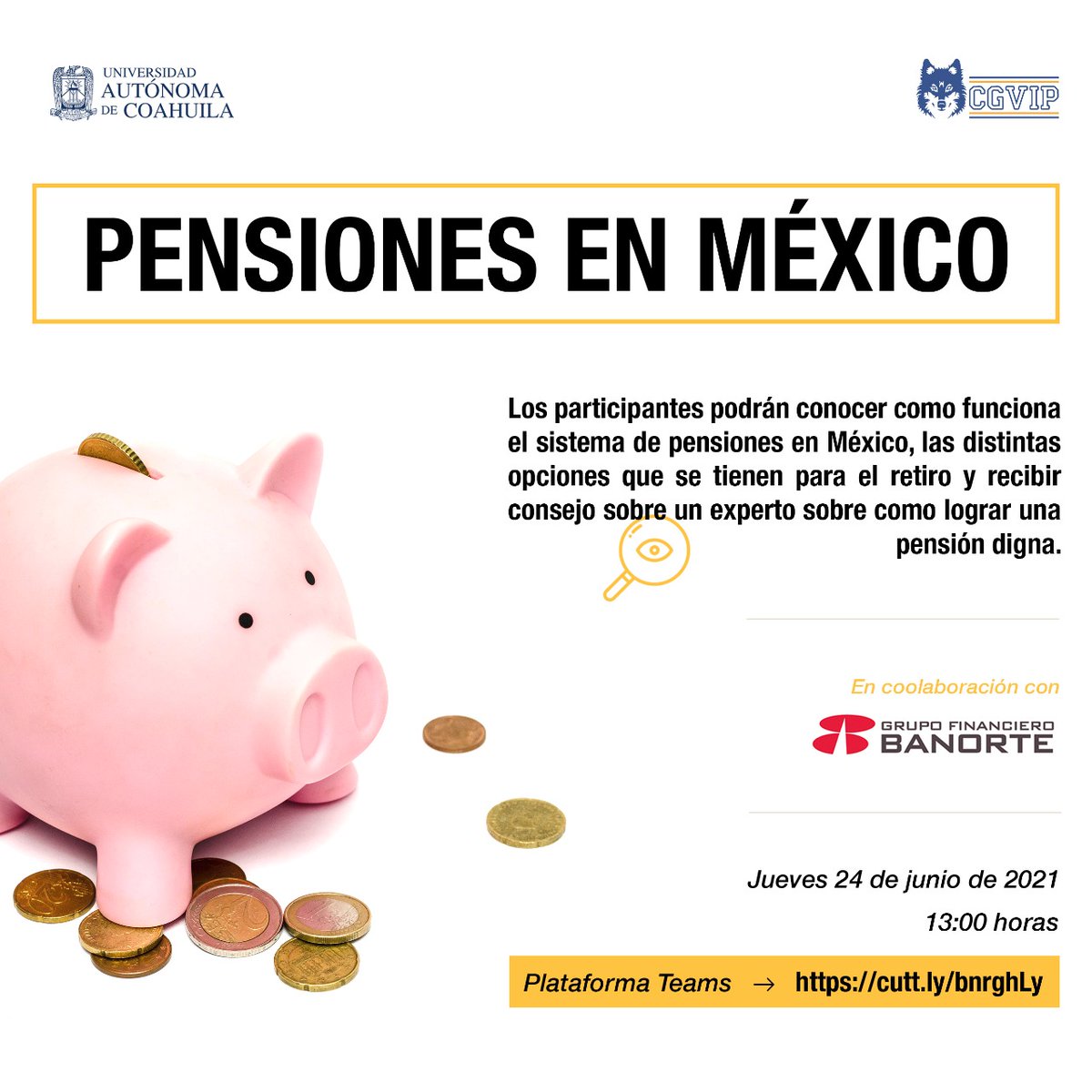 VinculaUAdeC's tweet photo. 🎥 Te invitamos a seguir el #EnVivo de la conferencia "#Pensiones en #México" en colaboración con @Banorte 

📆24 de junio
⏰ 13:00 hrs.
💻 Teams https://t.co/WpYwRk5cMW

@O_Pimentel @UAdeC @CusUAdeC @CoordinacionUT @CunNorte https://t.co/LwYvFcRgmc