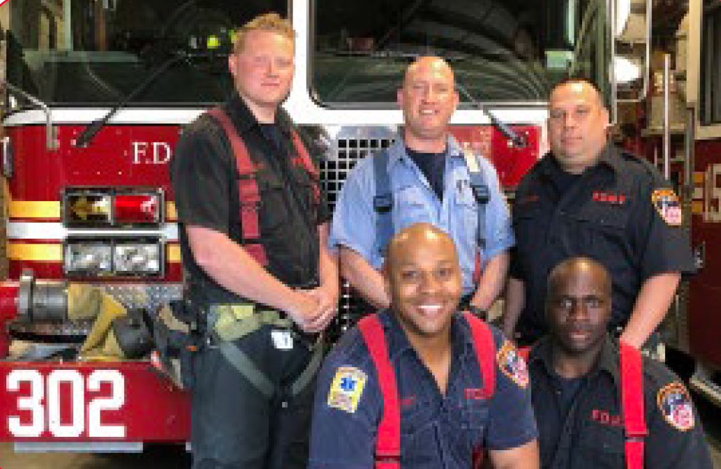 FDNY's tweet photo. Lt Gregory S. Damato,FFs Christopher M. Armstrong,Christopher Cavalcante, James R. Terry,and Kerron V. Ware #Engine302 will receive the Lt. James Curran/ NYFFs Burn Center Foundation/ Father Julian F. Deeken Memorial Medal at the FDNY Medal Day Ceremony. https://t.co/tuHGIlJcuD https://t.co/lDMdRBrS6v