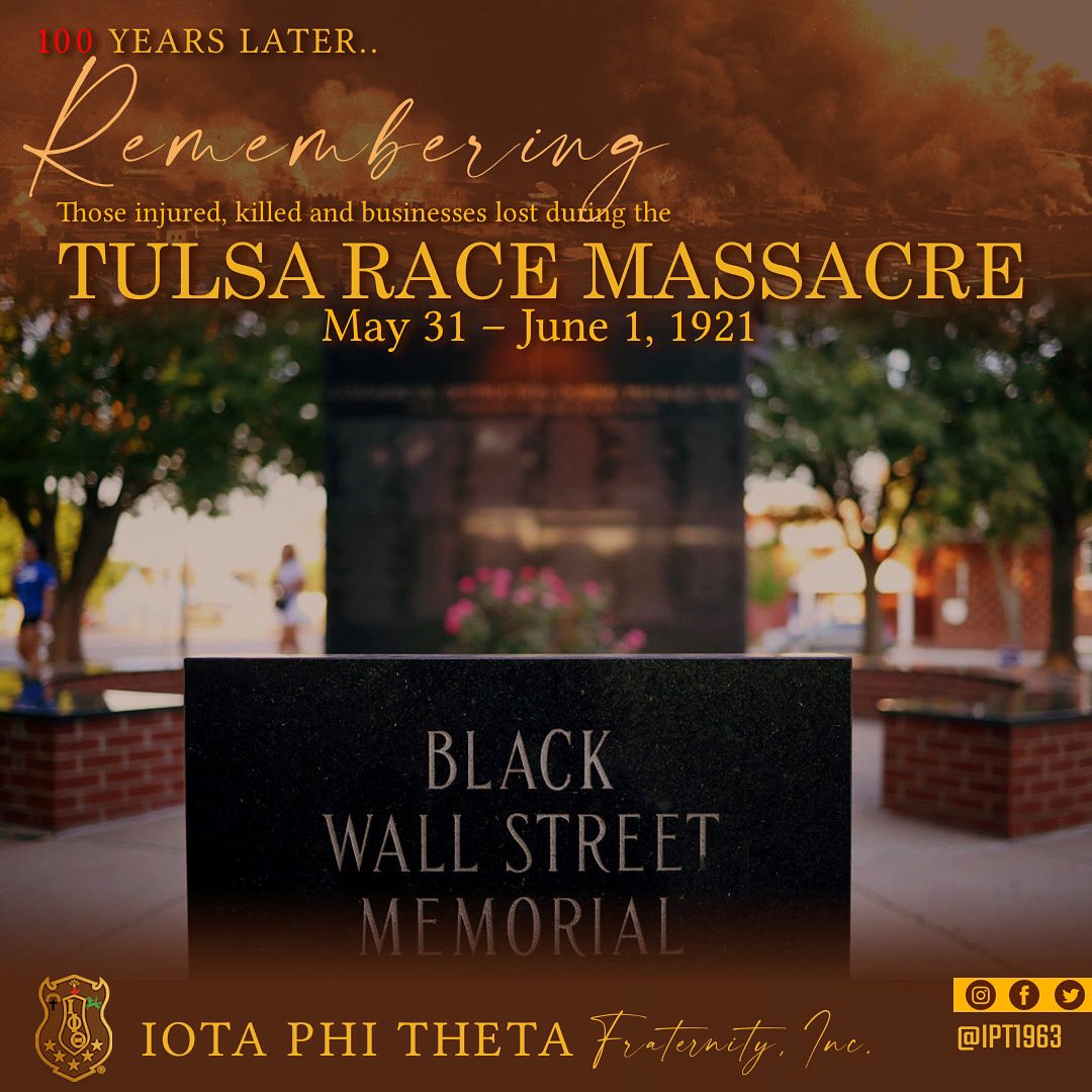IPT1963's tweet photo. 100 years ago today marks the beginning of the Tulsa Race Massacre which decimated Black Wall Street in the Greenwood District of Tulsa Oklahoma.

This incident has gone down as one of the worst racial massacres in U.S. history.

#tulsamassacre #ipt1963  #blackwallstreet https://t.co/0lsLWtCth0