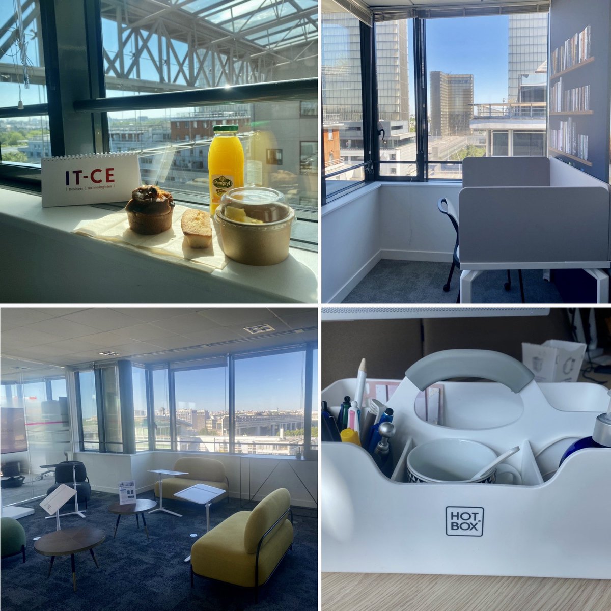 Beau début de semaine ensoleillé sur #Paris pour (re)découvrir nos nouveaux espaces de travail organisés désormais en #FlexOffice (ou Bureau Flexible/Partagé 😉) Une expérimentation qui démarre pour IT-CE! Des petites attentions nous attendaient à notre arrivée ☕️🥐🎁 #Thanks