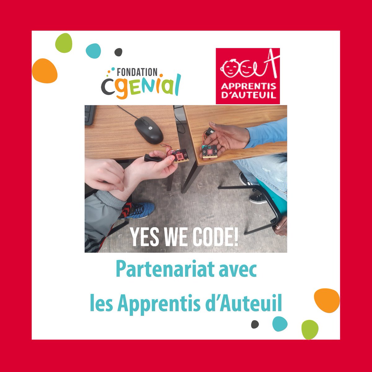 Bienvenue @AAuteil parmi nos partenaires géniaux !

#YesWeCode et <a href="/AAuteuil/">Apprentis d'Auteuil</a>_SO et @AAuteuil joignent leurs forces pour (re)donner aux jeunes en situation de décrochage scolaire le goût pour la #programmation et la #tech  !🤖 

👉+ d’infos : bit.ly/2ROJnMR

#makerspace