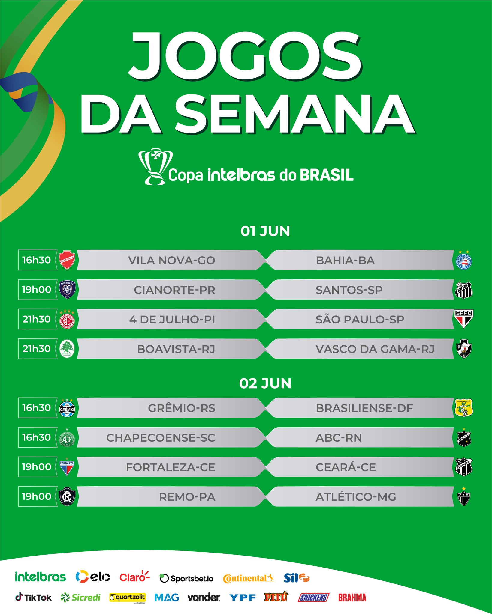 Três jogos abrem primeira fase da Copa do Brasil nesta terça-feira