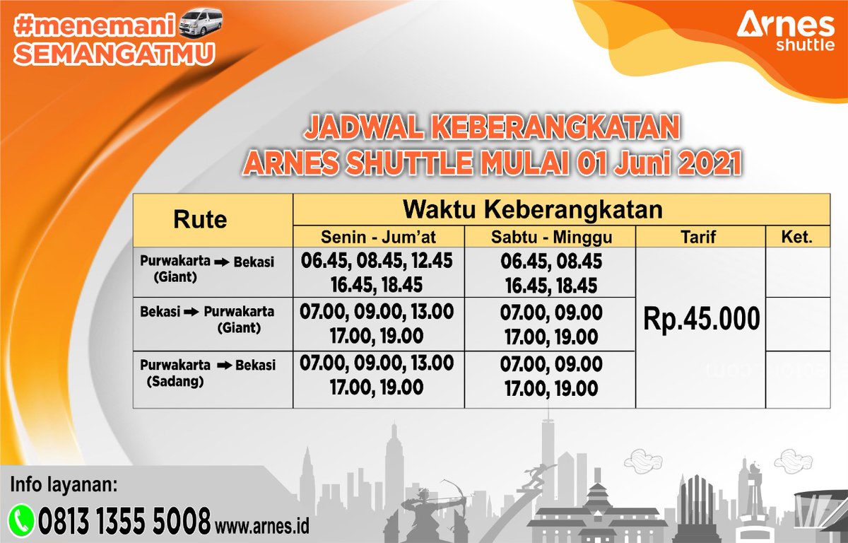 ArnesShuttle's tweet photo. Dear Arnesian, berikut ini jadwal terbaru mulai 01 Juni 2021.
Untuk info lebih lanjut boleh dibantu chat by wa cs kami di 081313555008
*Tetap patuhi protokol kesehatan covid-19 ya*
#ArnesShuttle #Arnesian
#infoterbaru
#menemaniSemangatmu https://t.co/z5AnBuvYlm