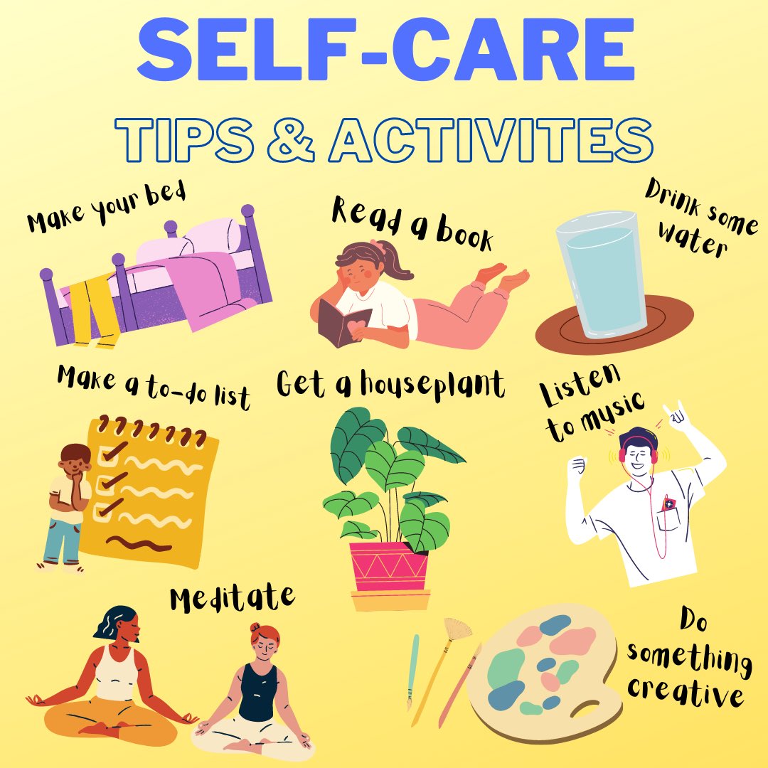 your_orbits's tweet photo. Happy Monday everyone! We hope everyone has an amazing start to the week, remember to take care of yourself and always put yourself first, heres a list of self-care activities you can participate in to de-stress and set yourself up for success this week! #selfcare #selflove https://t.co/PYM0gIOtB6