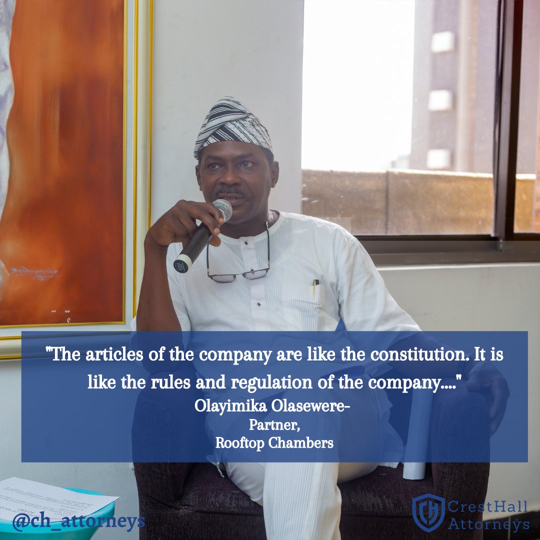 cresthall's tweet image. The articles of association are the rules and regulations of a company formed for the purpose of internal management. 
#Companystructure #lawfirmsinnigeria #legalservices #Technology #CrestHall 
👉🏾The articles regulate the manner in which the company’s affairs will be managed.