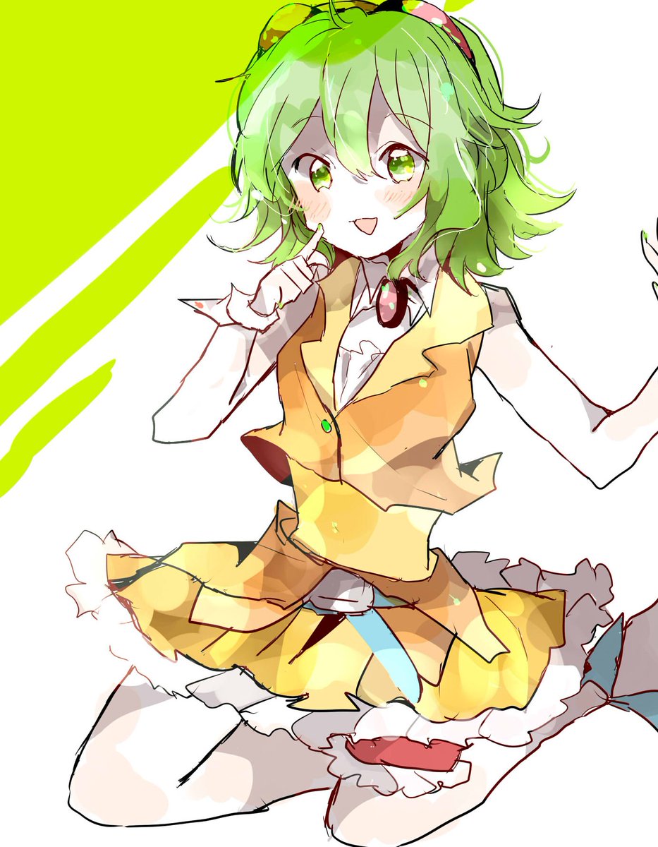 gumi 1girl green hair solo skirt goggles green eyes goggles on head  illustration images