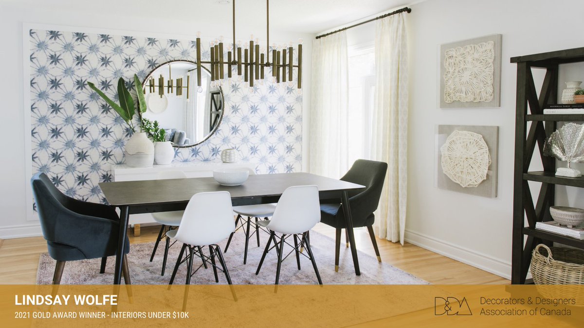 DDACanada's tweet photo. Congratulations to Lindsay Wolfe of The Home Stylist for taking home GOLD in DDA Canada's Decorating &amp; Design Competition in the "Interior Decoration Under $10K" Category! 

#DDAawards2021 #ddacompetition #ddacanada #awardwinning #award #canadiandesigns #canadianinteriors https://t.co/yZYgyjla2U