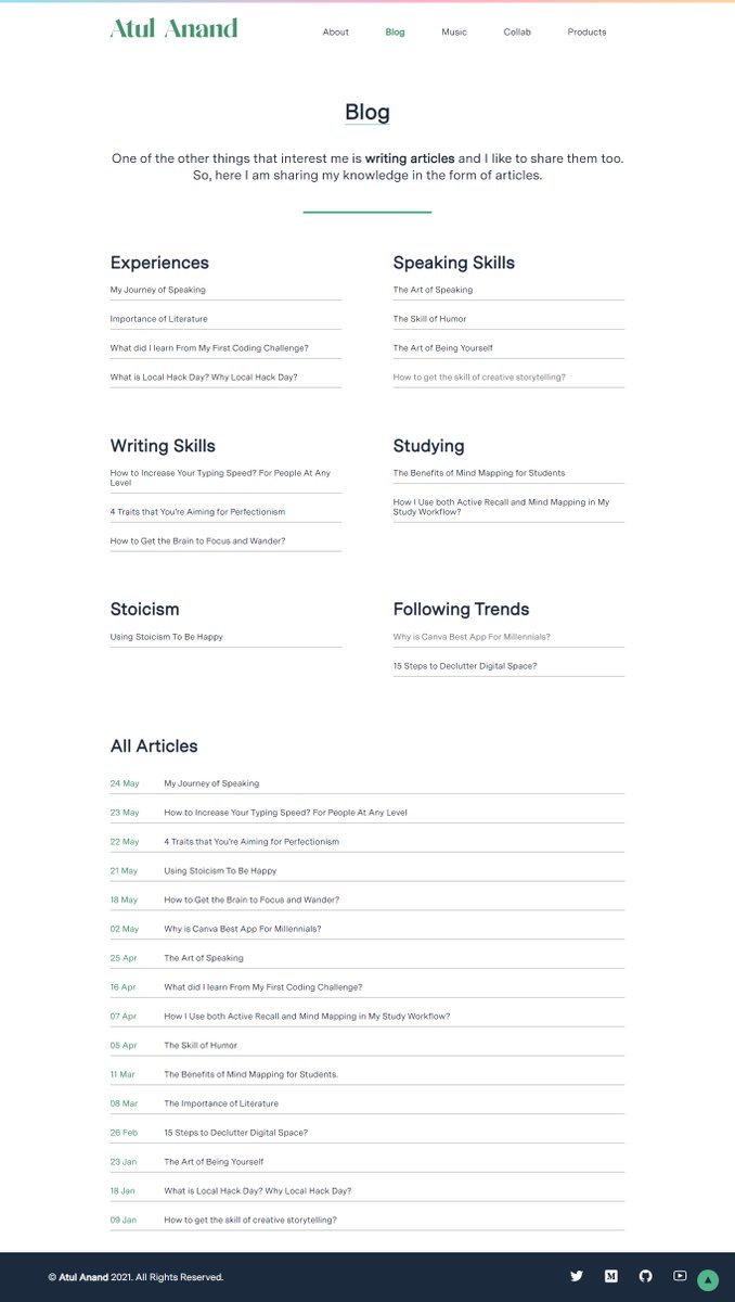AtulACleaver's tweet photo. Day 39: As promised, changed the blog page and also changed the cards on the homepage.
Website: https://t.co/jr2KsdJml4
#100DaysOfCode #30DaysOfCode #programming #programmar @jerinenicole https://t.co/jK1VMtjxB9