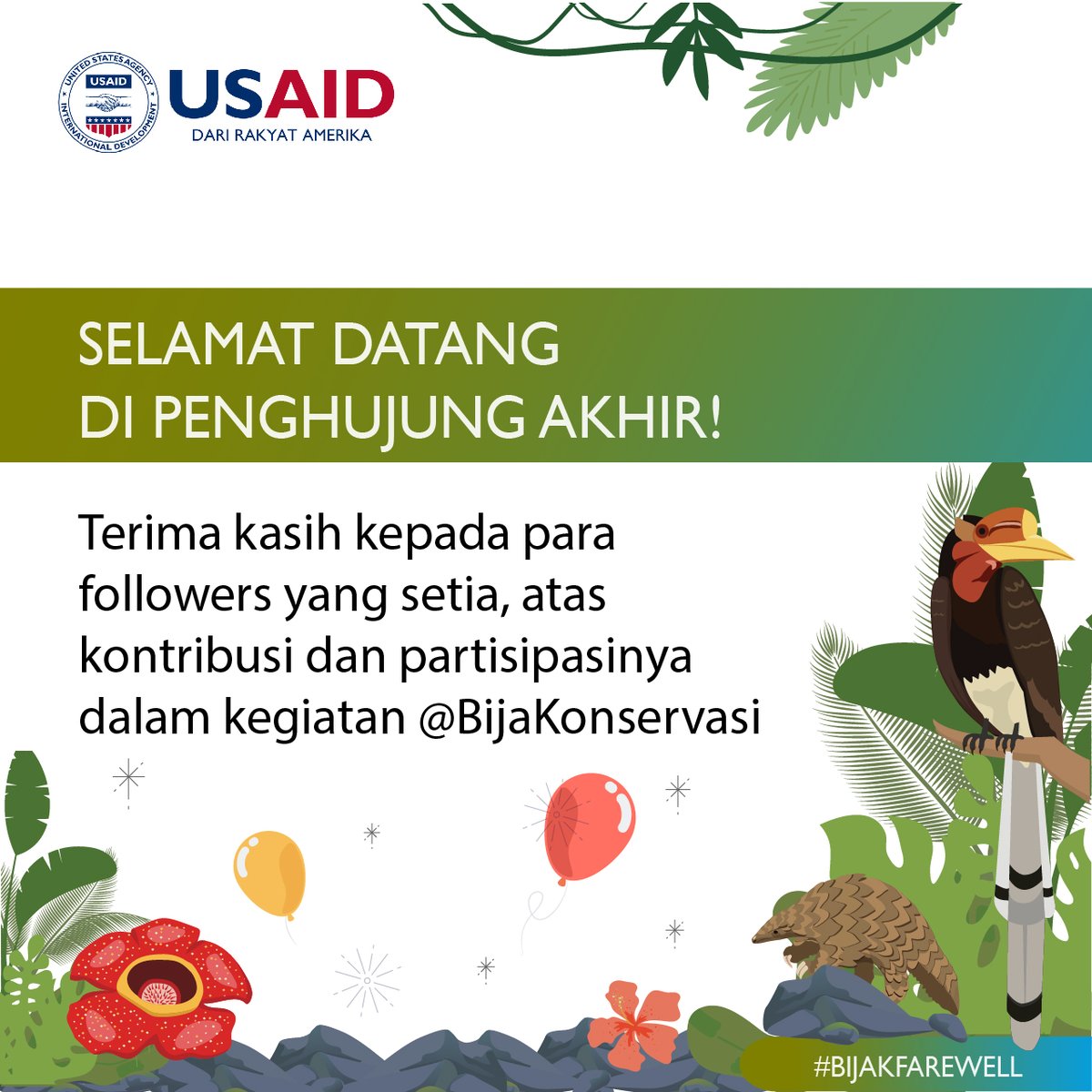 Para followers , sampailah kita di akhir jalan. Terima kasih kpd seluruh mitra kerja <a href="/bijakonservasi/">USAID BIJAK</a> yg tak bisa kami sebut satu2. Tetap semangat bawa perubahan positif bg lingk. hidup di Indonesia di tahun2 mendatang. <a href="/usaidindonesia/">USAID Indonesia</a> @KementerianLHK @lipiindonesia
<a href="/kkpgoid/">KKP RI</a>