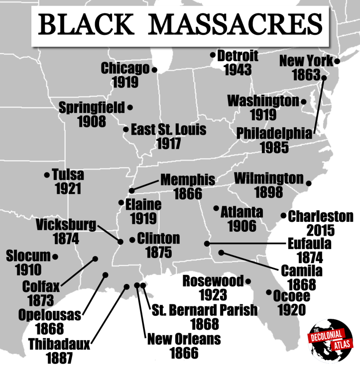 keithboykin's tweet photo. As we acknowledge the racist massacre of Black people that began in Tulsa 100 years ago today, remember it was a part of a larger history of white racial violence in New York (1863), Wilmington (1898), Atlanta (1906), East St. Louis (1917), Rosewood (1923) and many other cities. https://t.co/NzPmDWVETV
