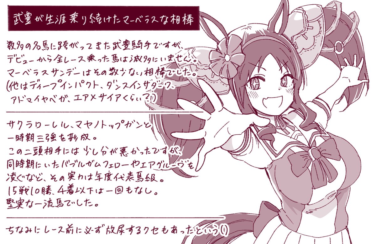 ウマ娘イラスト0531 1997年古馬三強 おしっ娘 栃栗毛の赤いメンコ マーベラスサンデーの誕生日です Togetter