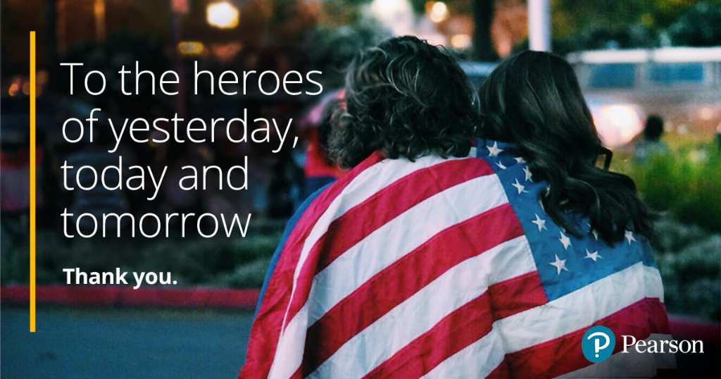 Two people with backs to the camera with an American flag draped over their shoulders - "To the heroes of yesterday, today and tomorrow - thank you."