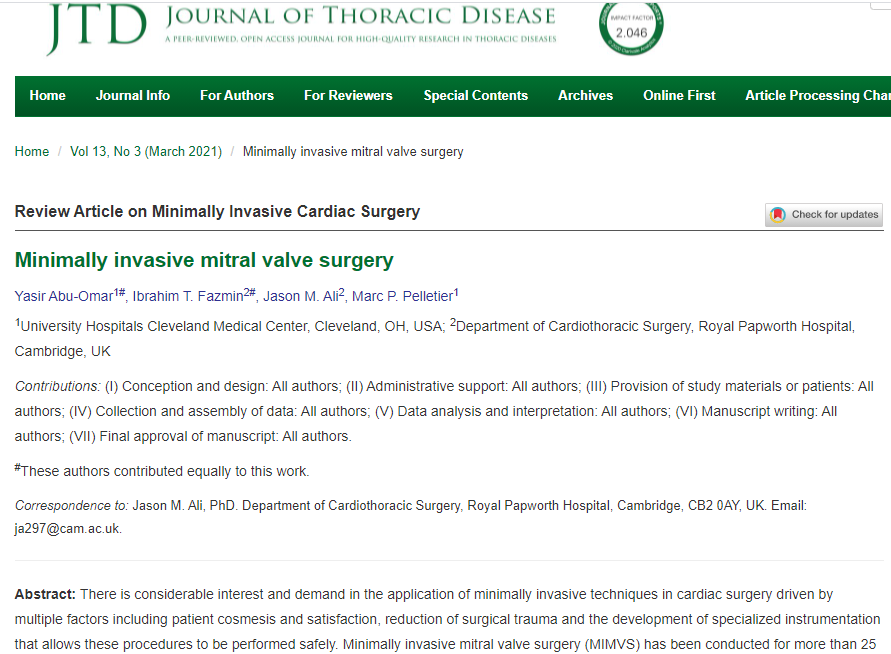 RoyalPapLib's tweet photo. #papworthauthors new publication: Minimally invasive mitral valve surgery. https://t.co/BTBmBkTe4D. #mitralValveSurgery #MiniThoracotomy @Dr_Jason_Ali https://t.co/igOrv3M25E
