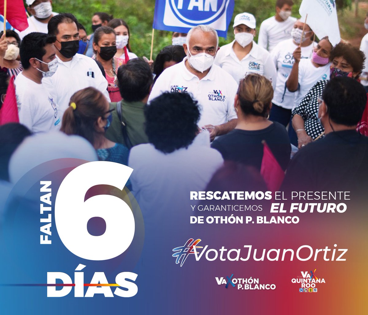 Vota este 6 de junio por ti, por un presente de progreso para ti y tu familia, por un mejor futuro para #OthónPBlanco #VotaJuanOrtiz #VaPorOthónPBlanco #VaPorQuintanaRoo 🔵🔴🟡🟣