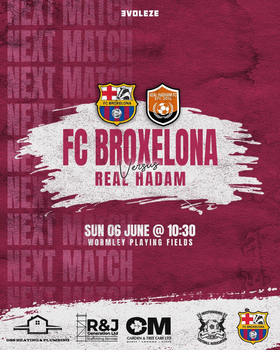 BroxelonaFC's tweet image. The game we’ve all been waiting for. We take on @RealHadhamFC this Sunday for the title. 1st vs 2nd. Come and support the boys. Bound to be a wicked game! 10:30. Wormley fields