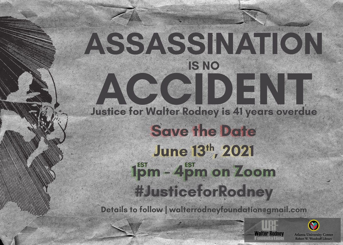 Make sure you save the date! 

June 13 marks 41 years since Walter Rodney's assassination, and we're convening to discuss the status of the commission of inquiry into his death, what 'justice' looks like for Walter Rodney and Guyana, and much more. More info coming soon.