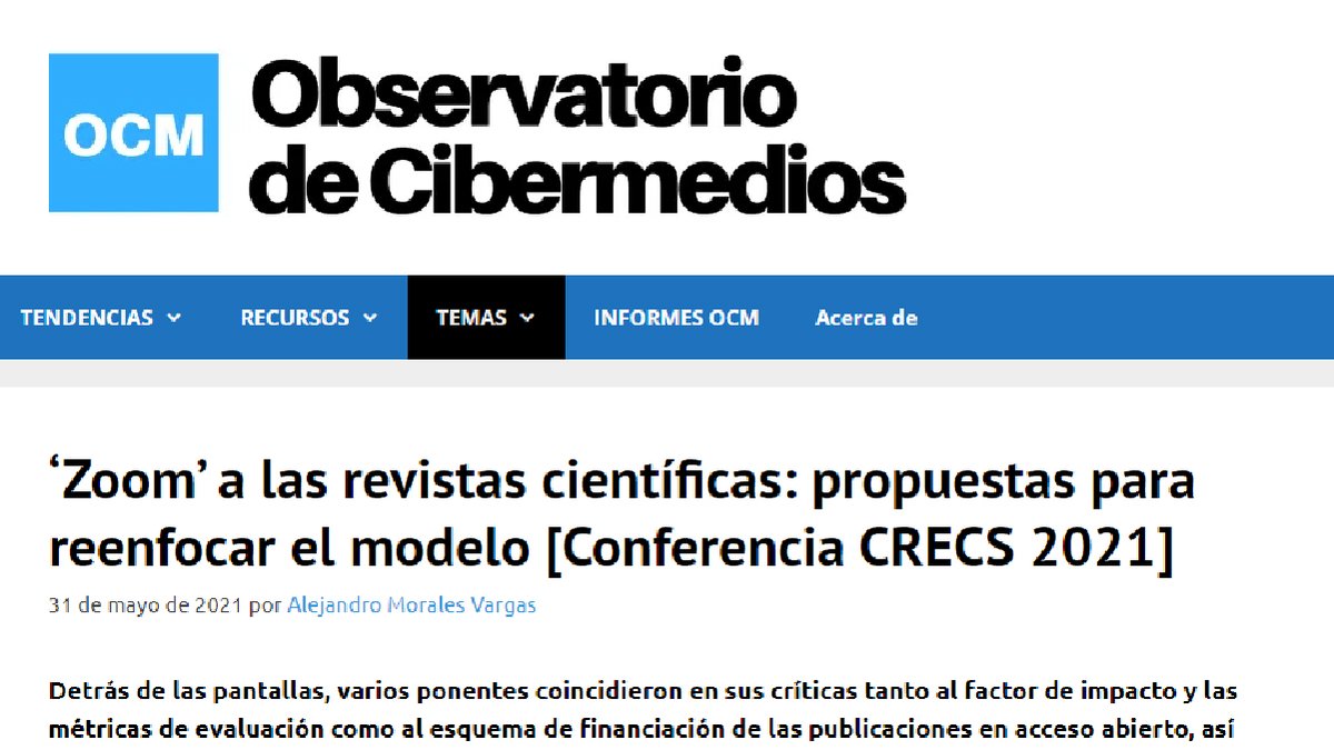 SCImagoEPI's tweet photo. 📢 Compartimos la reseña de Alejandro Morales @intermedio de la #Crecs21 

▶️ https://t.co/VsPydKcuG9 https://t.co/cmyTIFVJ0C