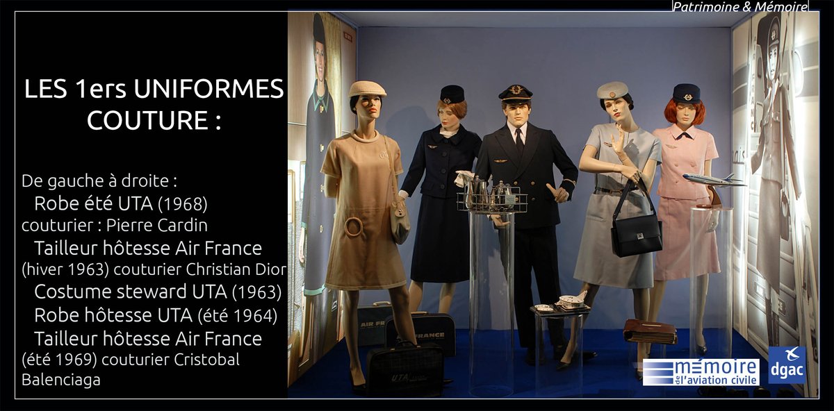 DGAC's tweet image. #InternationalFlightAttendantDay 

Au fil du temps, l’uniforme des PNC suit le rythme &amp;amp; les changements de la mode, reflet d’une époque &amp;amp; d’une société.
De nos jours, chaque création est le signe distinctif d’une
compagnie aérienne. Son rôle est de susciter l’envie de s’envoler :