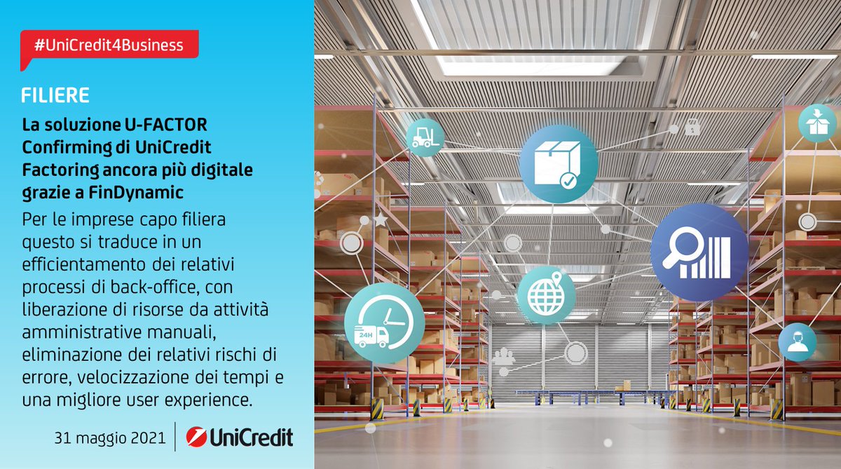 UniCreditEurope's tweet photo. #UniCredit4Business: #UFACTOR #Confirming, soluzione di #supplychain finance di #UniCreditFactoring dedicata al supporto delle imprese e delle loro filiere, si evolve e diventa ancora più efficiente grazie a @findynamic.
📌 #PartOfTheSolution 
➡️ https://t.co/tyJrL3e1Xd https://t.co/pgzNeoAZXd
