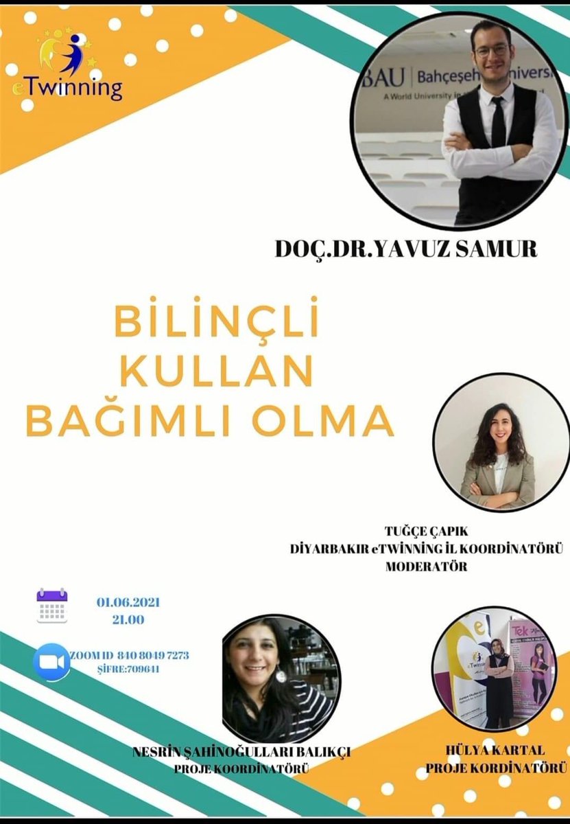 ilknurozer_'s tweet photo. Bilinçli Kullan Bağımlı Olma #eTwinning projemiz harika bir söyleşiyle kapanıyor 💙💛 Doç.Dr. @YavuzSamur öğrencilerimizle buluşuyor. 💐 @NesrinBalikci1 @Hlya98987878 @Diyarbakirmem @tretwinning @eTwinningKonya https://t.co/sSylGBzMjC