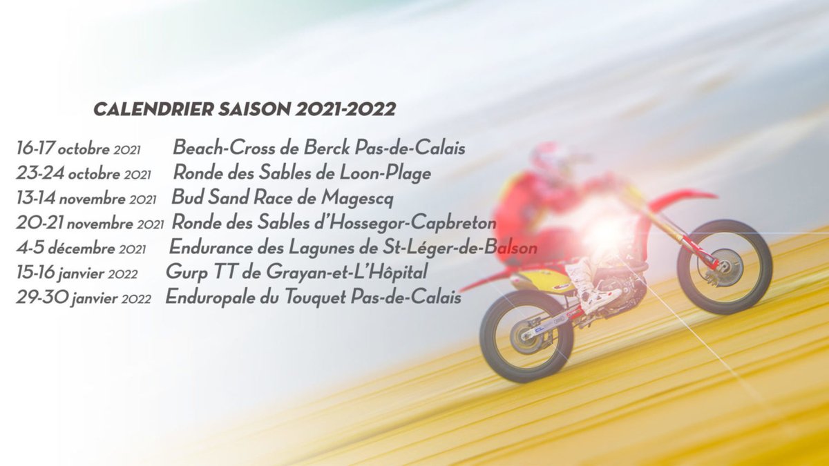 De kalender voor het Franse strandrace kampioenschap is bekend! Er staan 7 wedstrijden op het programma. #KEMCOManagement #Motocross #Inschrijvingen #Wijhelpengraag #DaaromKEMCO #RoadtoMXGP
